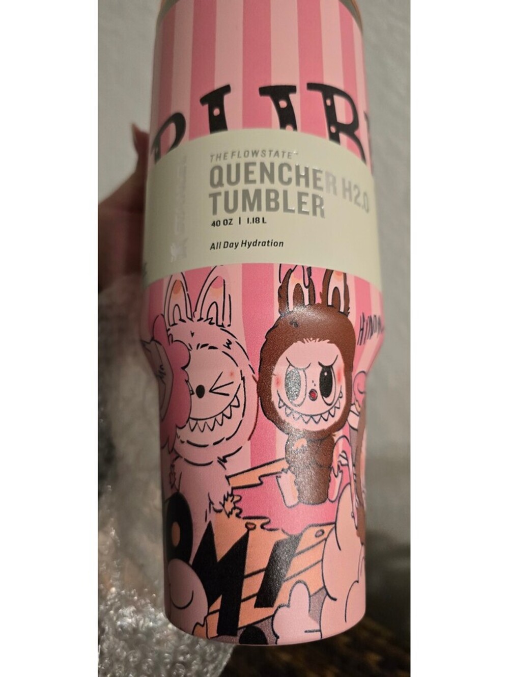 Stanley 40oz Pink Labubu Quencher H2.0 Tumbler 40 oz Pink Cartoon Design